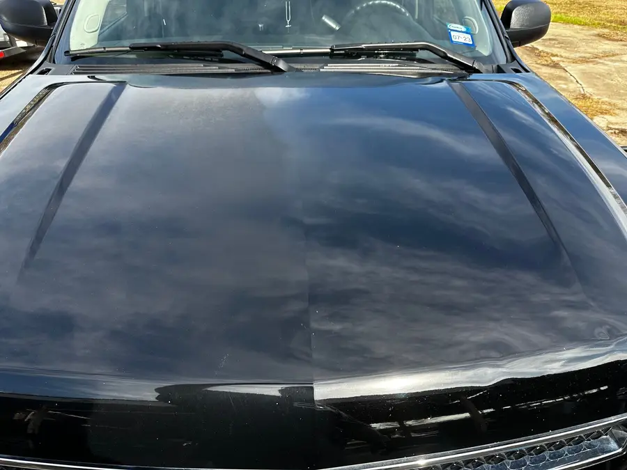 Paint correction on a black hood